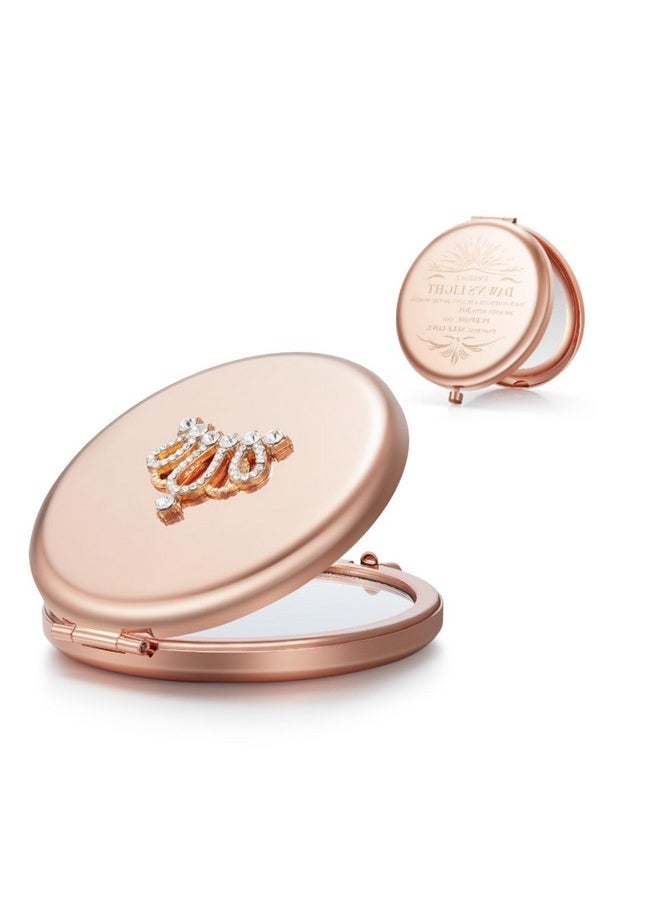 1X/10X(300R) Magnifying Compact Mirror, Small Crown Engraved Pocket Makeup Mirror Gift For Her Women Mom(Rose Gold)