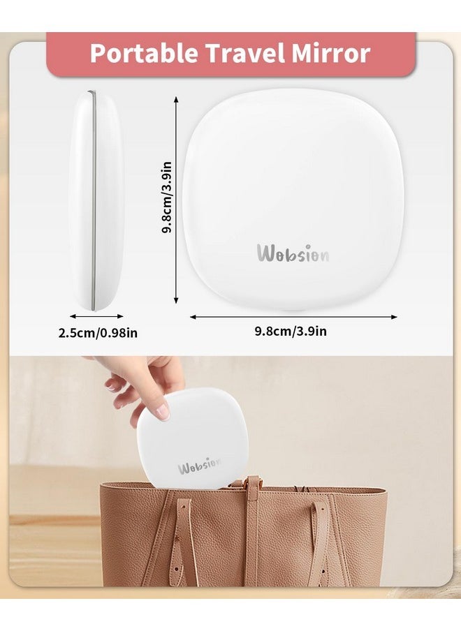 Travel Mirror With Light, Rechargeable 1X/10X Compact Magnifying Mirror, Dimmable Pocket Mirror,Handheld 2-Side Mirror With Light,4Inch Travel Size,Portable For Handbag,Purse,Gift,White