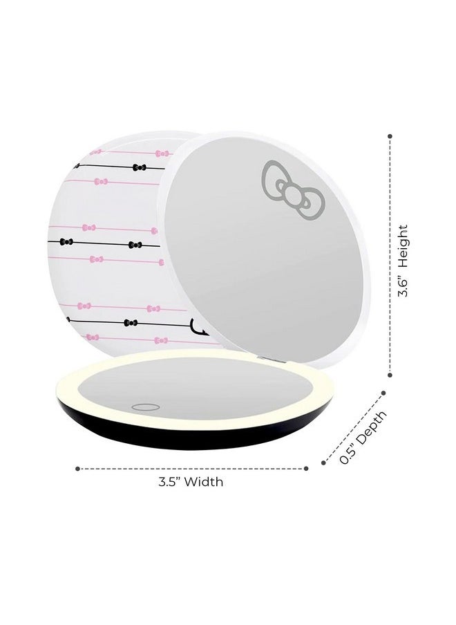 Impressions Vanity Hello Kitty The Stripe Compact Mirror With Light, Double Sided Travel Makeup Mirror With Magnification, Daylight Led Lighting And Adjustable Brightness (White)