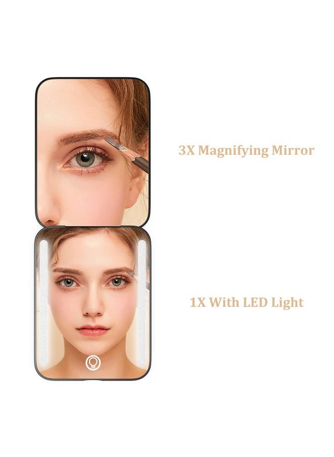 Rechargeable Travel Mirror,1X/3X Magnification Compact Mirror,3 Color Lights Pocket Mirror,Dimmable Portable Makeup Mirror,400Mah,Small Mirror For Purse,Gifts,Black