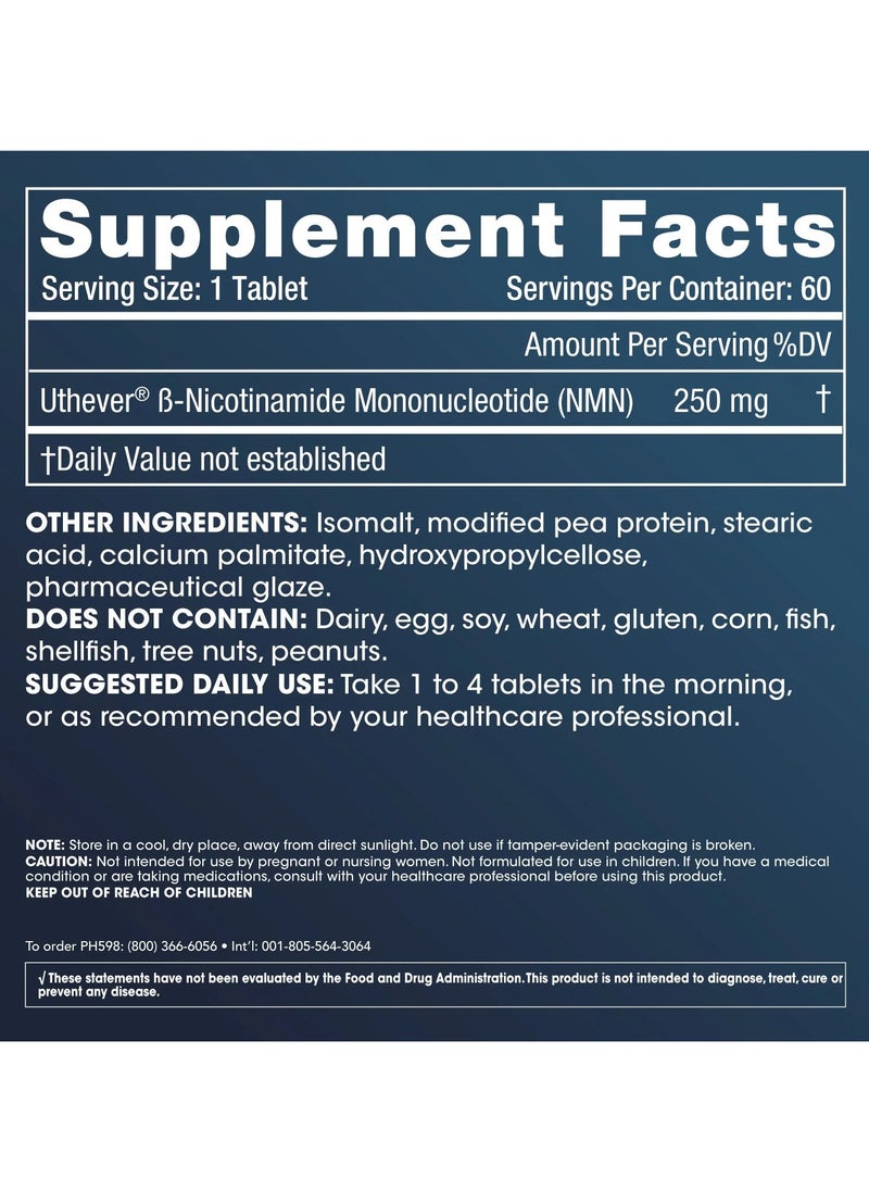 NMN Pro 250™ Sustained Release - Uthever® NMN, 250 mg, 60 tabs - Living Machine™