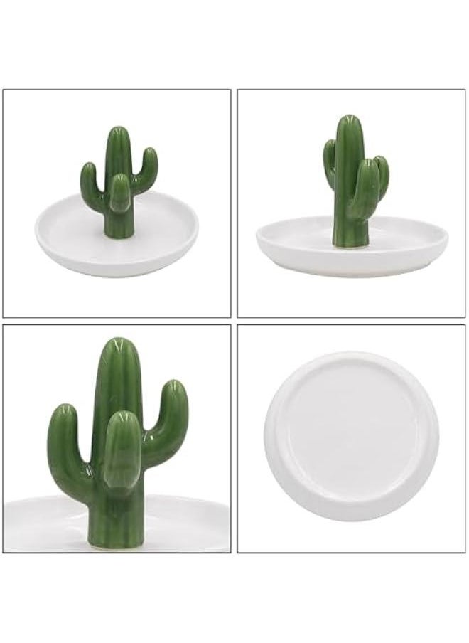 Bathroom Jewelry Tray Ring Holder Trinket Organizer Earrings Storage Case Gift for Birthday  Wedding,Cactus