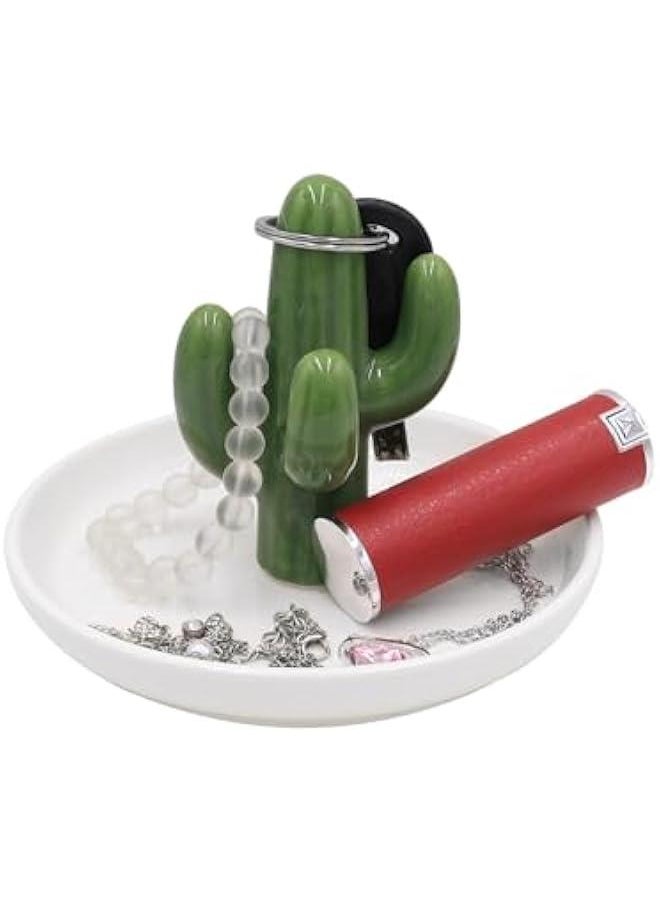 Bathroom Jewelry Tray Ring Holder Trinket Organizer Earrings Storage Case Gift for Birthday  Wedding,Cactus