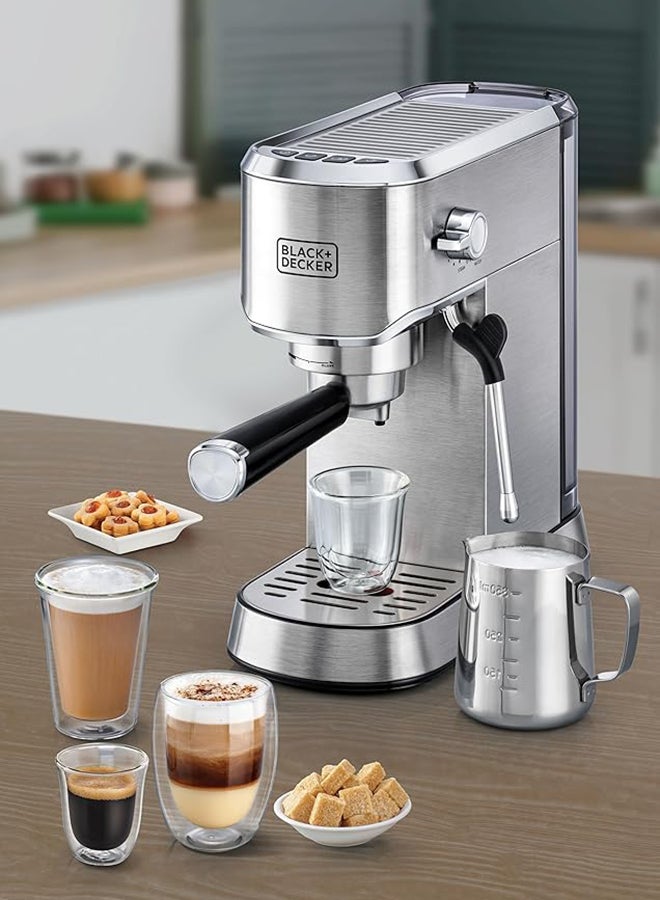 Renewed - Espresso Coffee Machine With Milk Frother & 15 Bar Pump Pressure (Damaged Box) 1 L 1450 W ECM150-B5 Silver