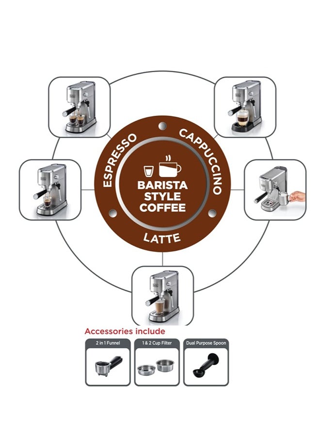 Renewed - Espresso Coffee Machine With Milk Frother & 15 Bar Pump Pressure (Damaged Box) 1 L 1450 W ECM150-B5 Silver