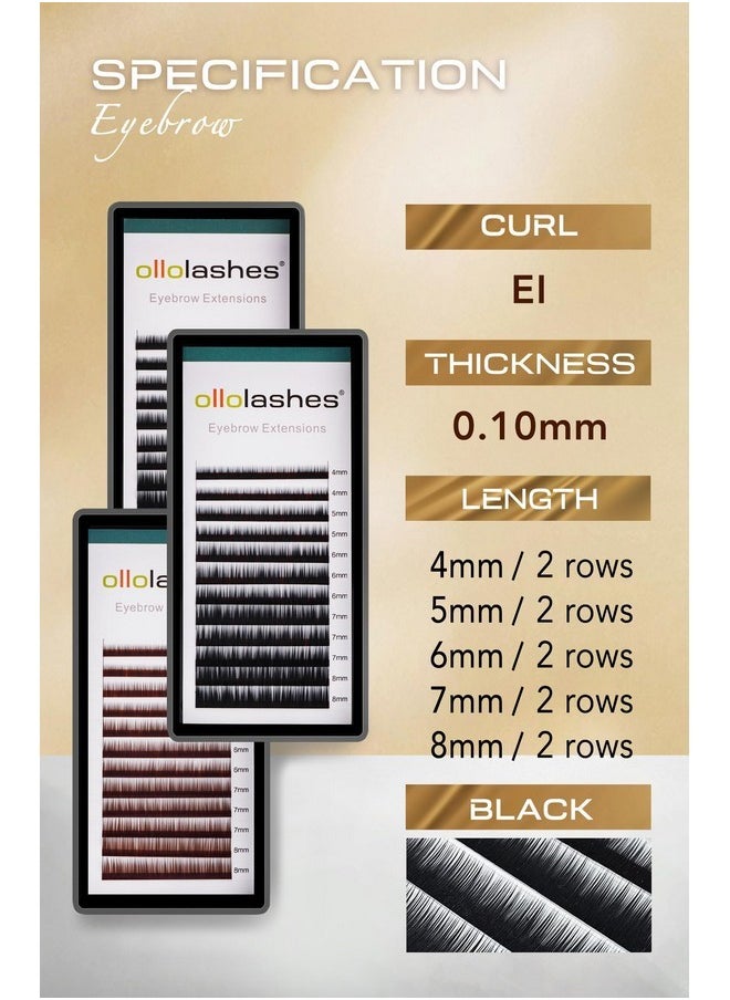 Eyebrow Extensions Ei Curl 0.10Mm Mix4-8Mm 4Mm 5Mm 6Mm 7Mm 8Mm Black Color (Black Mix4-8Mm 0.10 Ei Curl)