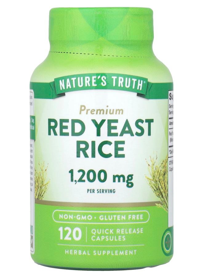 Premium Red Yeast Rice 1200 mg 120 Quick Release Capsules (600 mg per Capsule)