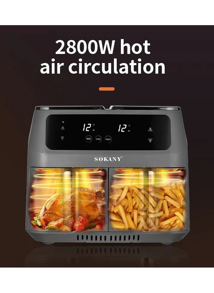 Sokany SK-ZG-8030 Two Zones Cyclonic Air One pot Dual use Air Fryer 8L with 2800 Watt