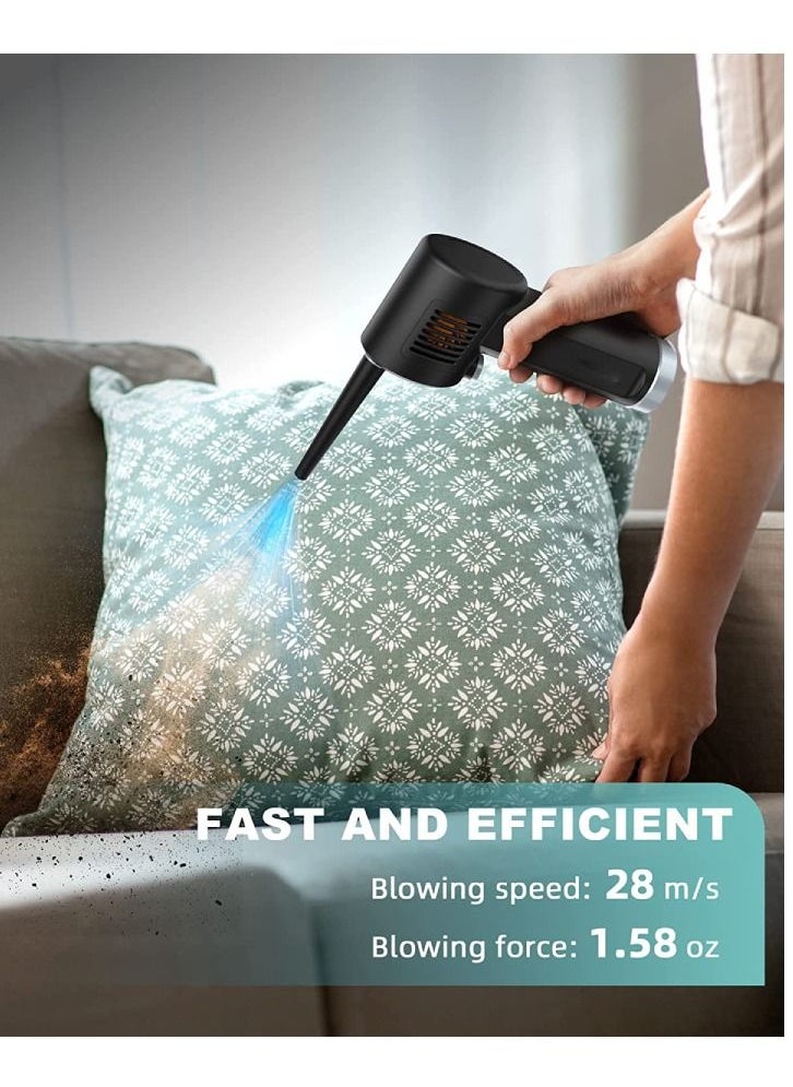 Cordless Battery Operated Air Duster Rechargeable-Reusable Computer Cleaning Duster Keyboard Cleaner Portable Compressed Air 10W Fast Charging 6000mAh Black