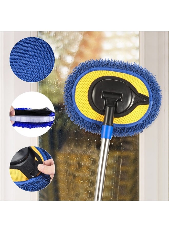 Wall Cleaner, Max 66'' Wall Mop with Long Handle, Ceiling Dust Mop with 15° Labor-Saving Elbow Extension Pole, Baseboard Duster Washer Scrubber, High Reach Window Cleaning Brush, Roof Cleaning Tool-BU