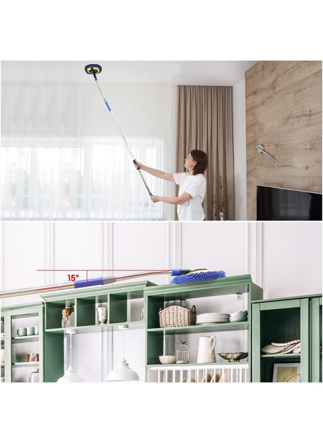 Wall Cleaner, Max 66'' Wall Mop with Long Handle, Ceiling Dust Mop with 15° Labor-Saving Elbow Extension Pole, Baseboard Duster Washer Scrubber, High Reach Window Cleaning Brush, Roof Cleaning Tool-BU