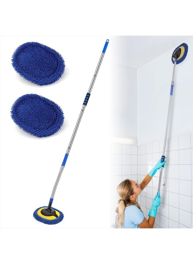 Wall Cleaner, Max 66'' Wall Mop with Long Handle, Ceiling Dust Mop with 15° Labor-Saving Elbow Extension Pole, Baseboard Duster Washer Scrubber, High Reach Window Cleaning Brush, Roof Cleaning Tool-BU