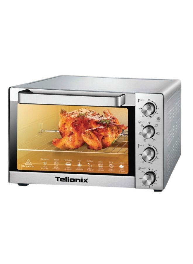 Telionix Electric Oven, 45L Capacity, Full S/S Body, 1700W, 120-Min Timer with Bell Ring, 70-250° Adjustable, Convection, Rotisserie, 4 Control Knobs