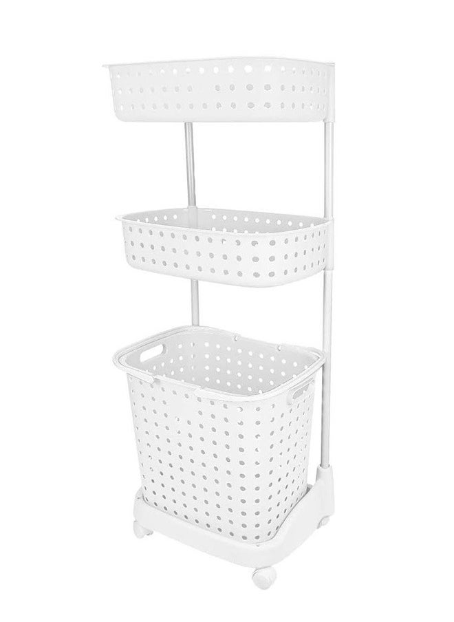 3-Layer Laundry Basket With Wheels White 42x34x45.5cm