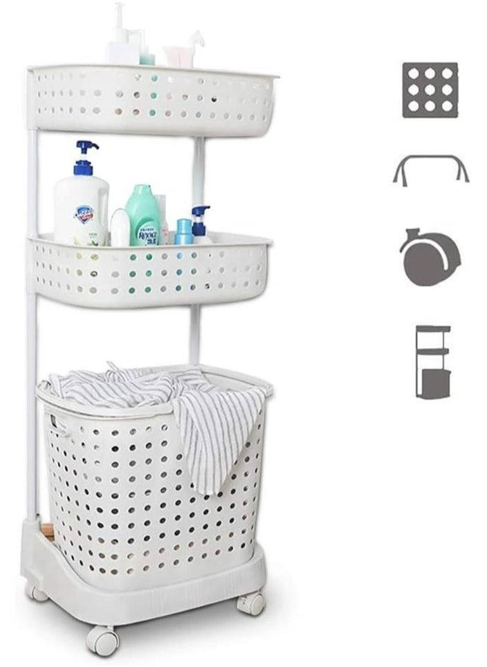 3-Layer Laundry Basket With Wheels White 42x34x45.5cm