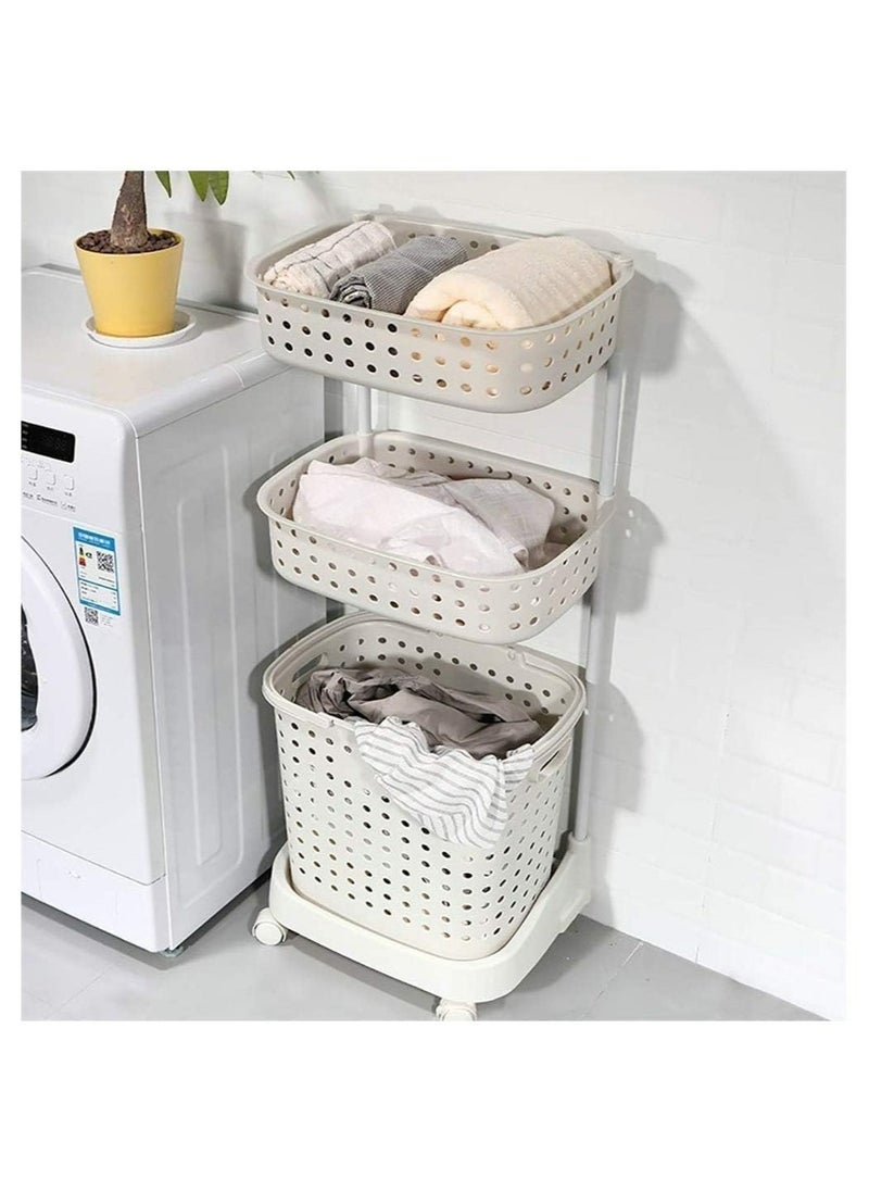 3-Layer Laundry Basket With Wheels White 42x34x45.5cm