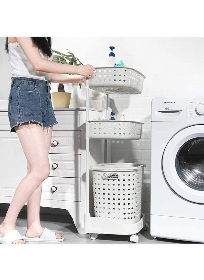 3-Layer Laundry Basket With Wheels White 42x34x45.5cm