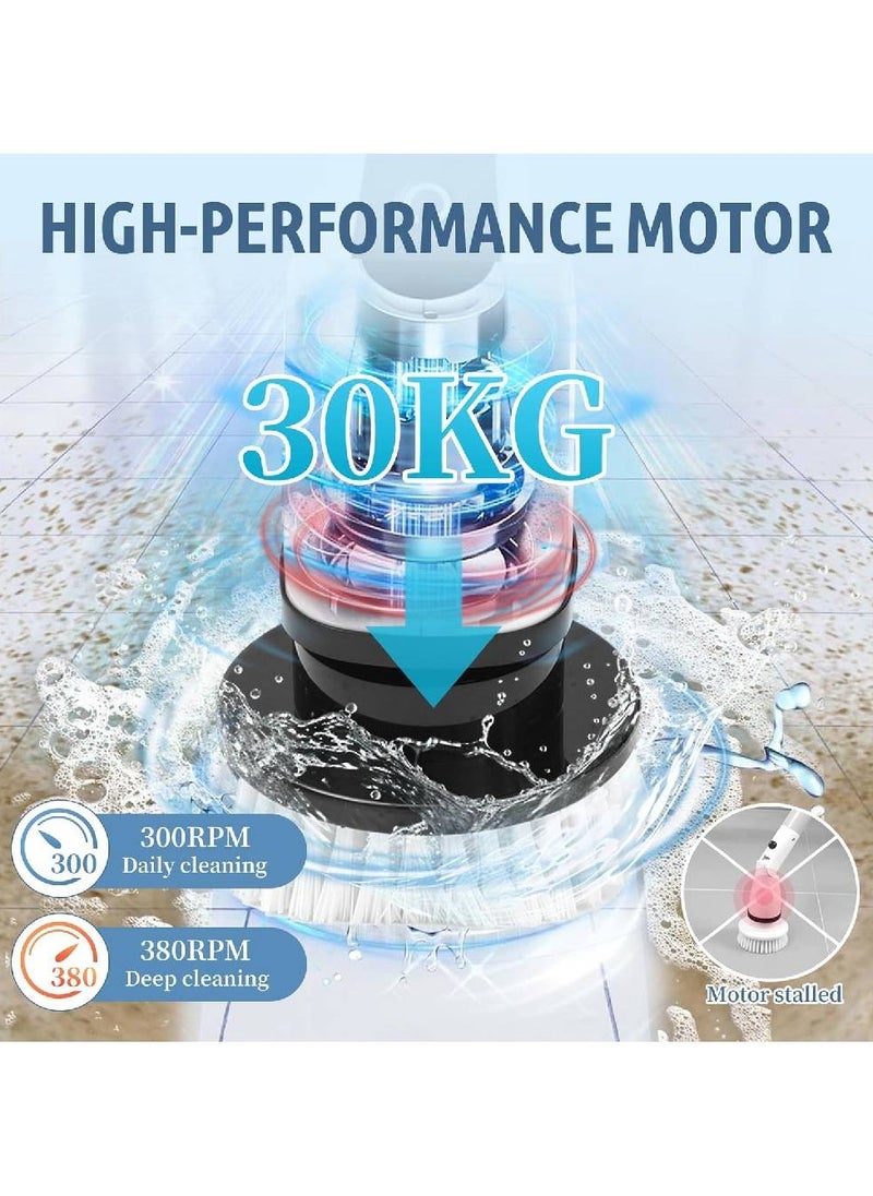Electric Spin Scrubber, Cordless Cleaning Brush Scrubber for Home with Long Handle, Electric Shower Scrubber, Power Scrubber with 8 Brush Heads for Bathtub Tile Floor Glass Car