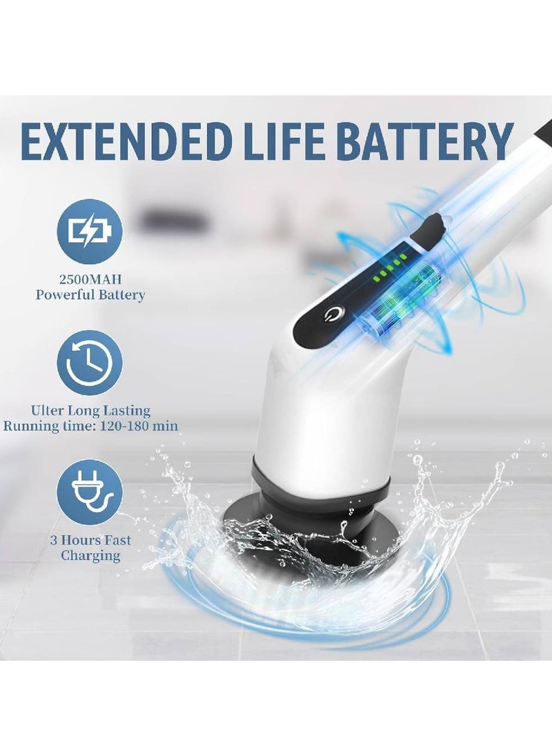 Electric Spin Scrubber, Cordless Cleaning Brush Scrubber for Home with Long Handle, Electric Shower Scrubber, Power Scrubber with 8 Brush Heads for Bathtub Tile Floor Glass Car