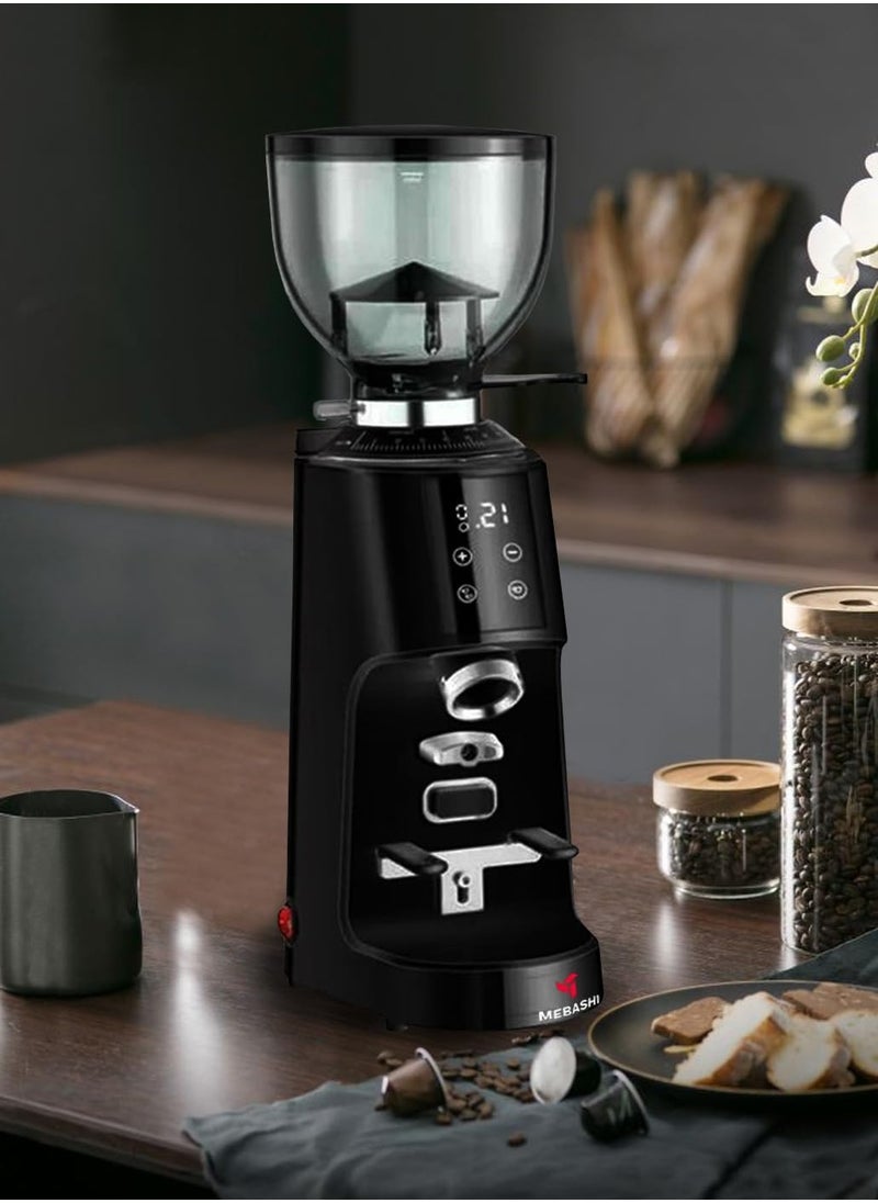 MEBASHI Coffee Grinder, Digital Touch Screen, 350g Capacity, 64mm Stainless Steel Flat Burr, 100 Grind Settings| IMD touch screen (ME-CG2300)(180W)