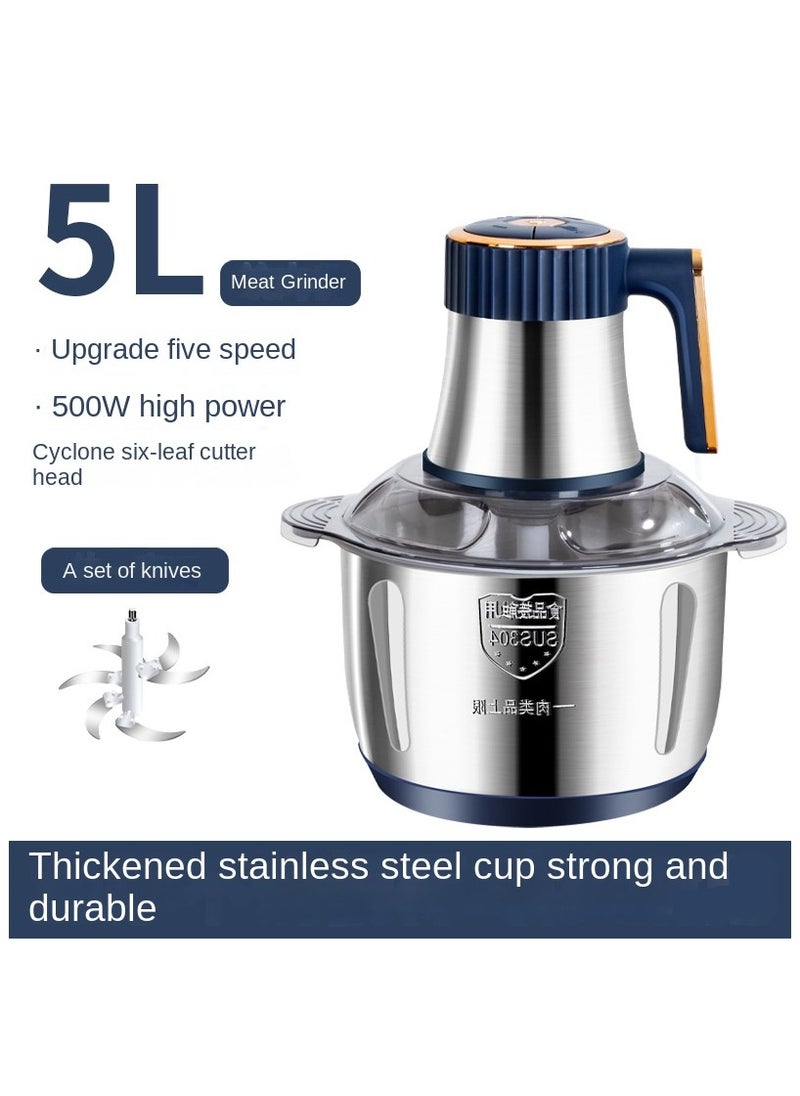 500W Meat Grinder Electric, Food Processor Onion Vegetable Garlic Chopper Electric 6 Blades 5L Robust Stainless Steel Bowl