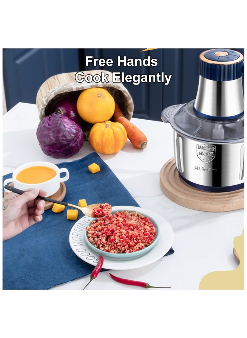 500W Meat Grinder Electric, Food Processor Onion Vegetable Garlic Chopper Electric 6 Blades 5L Robust Stainless Steel Bowl