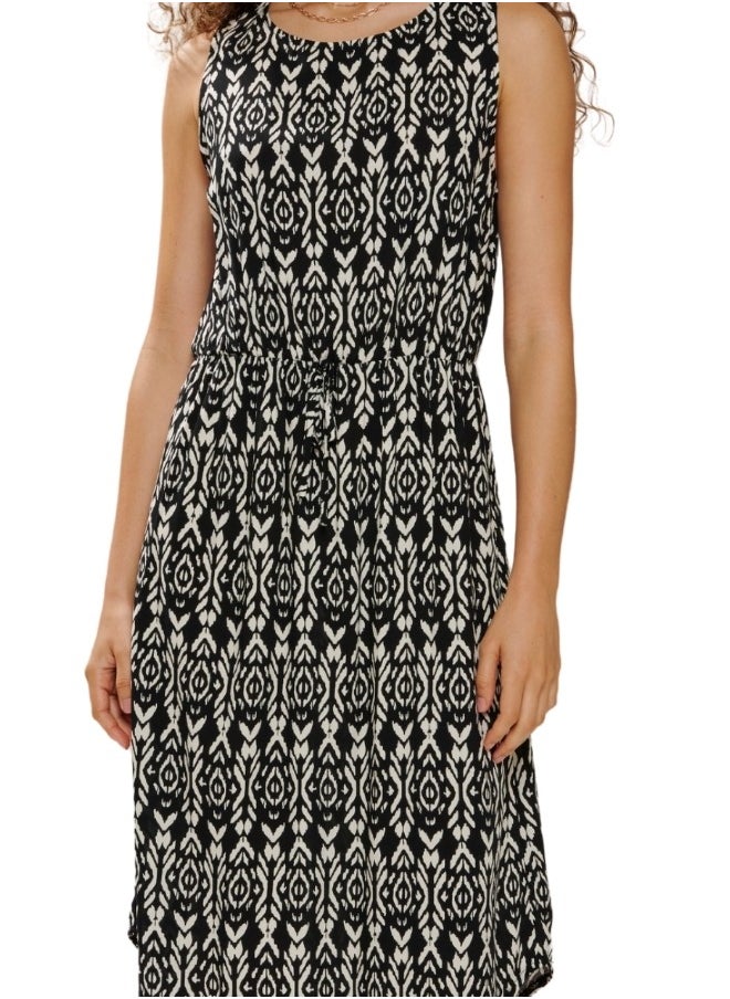 Sleeveless Asymmetrical Hem Midi Dress with Geometric Print - Multicolor