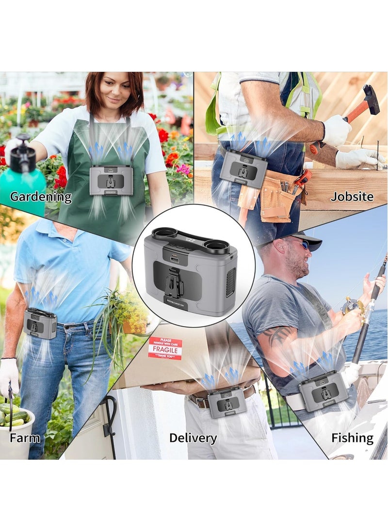 Oakura 20000mAh Outdoor Portable Waist Fan Hanging Neck Fan Strong Wind with Power Bank LED Lighting for Sports Courier Outdoor Working