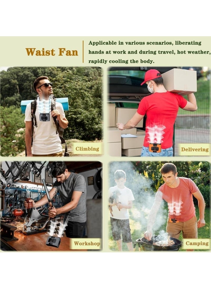 Oakura 20000mAh Outdoor Portable Waist Fan Hanging Neck Fan Strong Wind with Power Bank LED Lighting for Sports Courier Outdoor Working