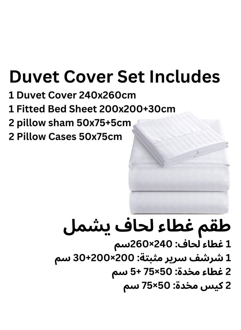 TW Premier Hotel Duvet Cover Stripe 240x260cm King Size 6 Pcs Set, 1 Duvet Cover 260x240cm (Without Filling), 1 Fitted Sheet 200x200+30cm, 2 Pillow Cases 50x75+5cm, 2 Pillow Cases 50x75cm