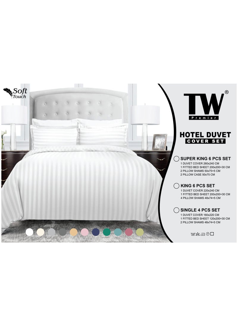 TW Premier Hotel Duvet Cover Stripe 240x260cm King Size 6 Pcs Set, 1 Duvet Cover 260x240cm (Without Filling), 1 Fitted Sheet 200x200+30cm, 2 Pillow Cases 50x75+5cm, 2 Pillow Cases 50x75cm