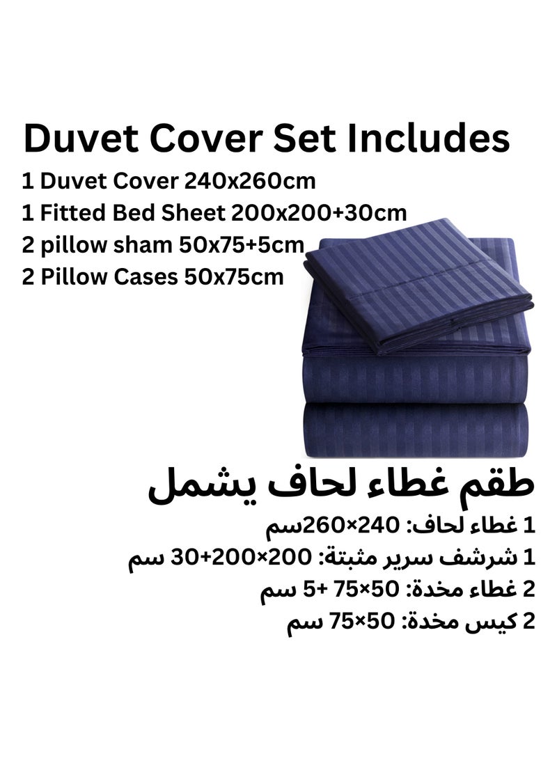 TW Premier Hotel Duvet Cover Stripe 240x260cm King Size 6 Pcs Set, 1 Duvet Cover 260x240cm (Without Filling), 1 Fitted Sheet 200x200+30cm, 2 Pillow Cases 50x75+5cm, 2 Pillow Cases 50x75cm