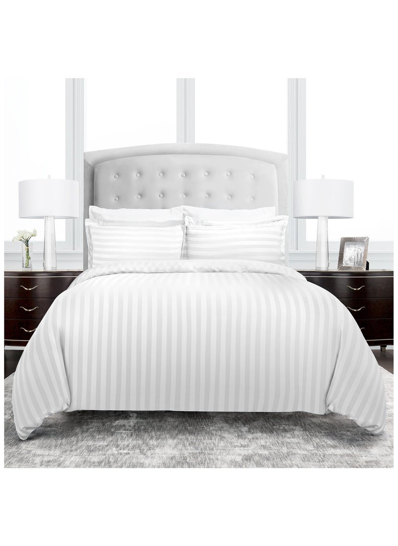 TW Premier Hotel Duvet Cover Single Size Stripe 4 Pcs Set - 1 Duvet Cover 160xx220cm (Without Filling), 1 Fitted Sheet 120x200+30cm, 2 Oxford Pillow Cases 48x74+5cm, Super Soft Quilt Cover