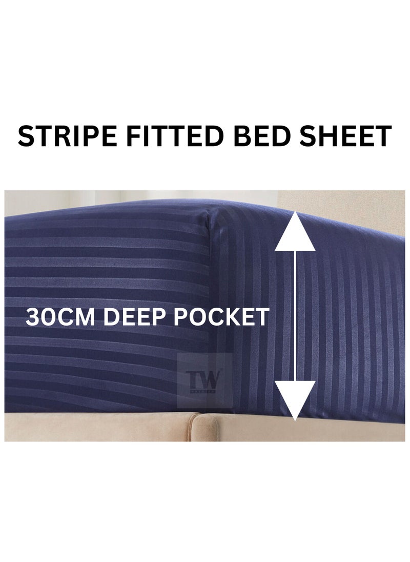 TW Premier Hotel Duvet Cover Single Size Stripe 4 Pcs Set - 1 Duvet Cover 160xx220cm (Without Filling), 1 Fitted Sheet 120x200+30cm, 2 Oxford Pillow Cases 48x74+5cm, Super Soft Quilt Cover