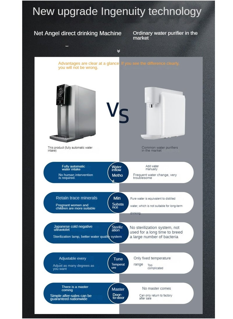 High-end Desktop Direct Drinking Water Purifier Tap Water Filtration Fully Automatic Water Inlet Purification Integrated Machine Instant Hot Adjustable Temperature Pure Water Drinking Machine for Home and Office Use Pure Water Machine with RO Reverse Osmosis UV Sterilization System