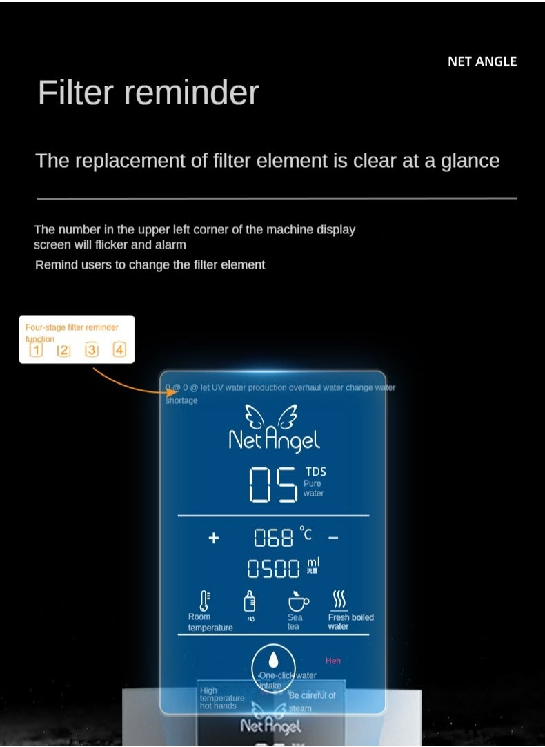 High-end Desktop Direct Drinking Water Purifier Tap Water Filtration Fully Automatic Water Inlet Purification Integrated Machine Instant Hot Adjustable Temperature Pure Water Drinking Machine for Home and Office Use Pure Water Machine with RO Reverse Osmosis UV Sterilization System
