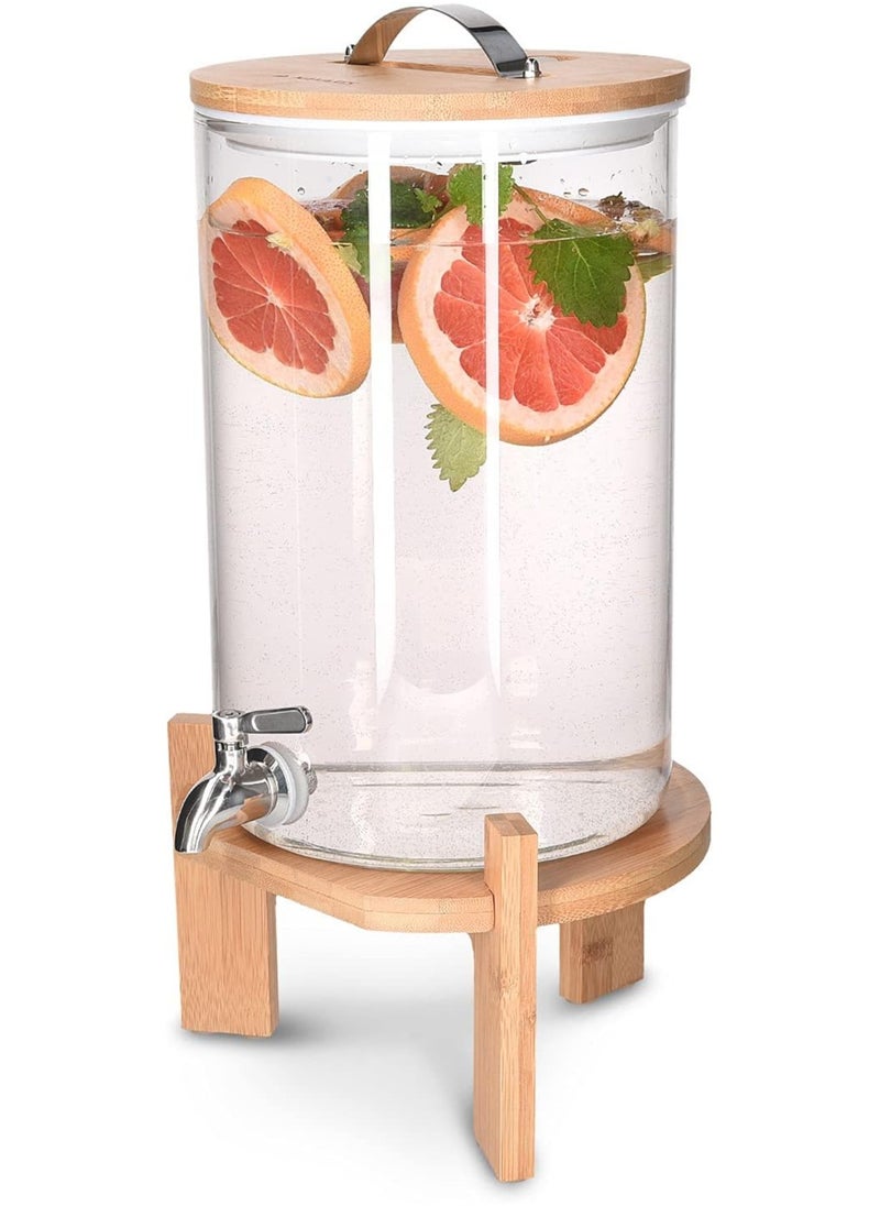 5L Drinks Dispenser with Stainless Steel Tap & Bamboo Stand - Heat-Resistant Glass Carafe