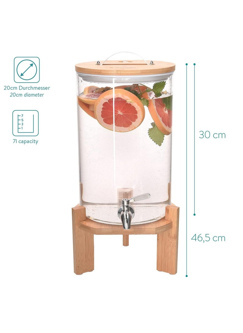 5L Drinks Dispenser with Stainless Steel Tap & Bamboo Stand - Heat-Resistant Glass Carafe