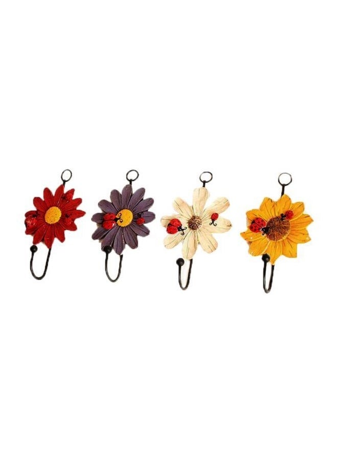 4-Piece Qiangtie Flower Pattern Wall Hooks Red/Beige/Yellow 6inch