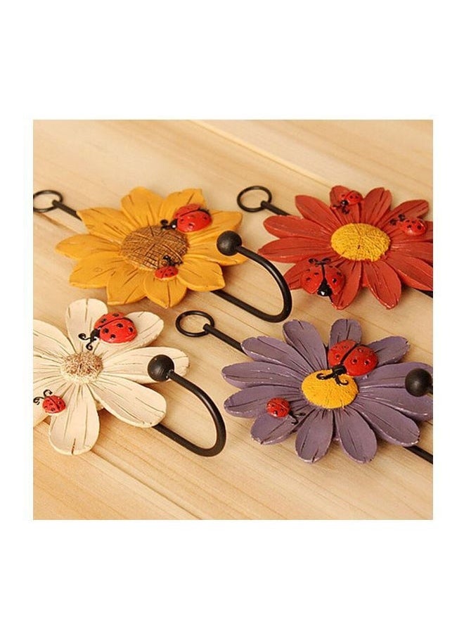 4-Piece Qiangtie Flower Pattern Wall Hooks Red/Beige/Yellow 6inch