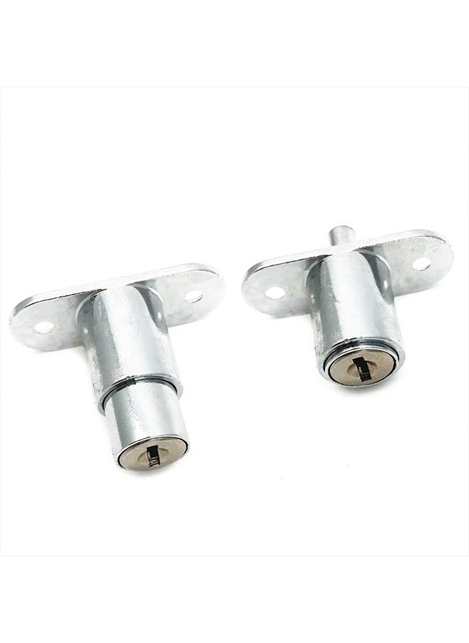 Push Plunger Lock, 19mm Cylinder Zinc Alloy Chrome Finish, 2Pcs, Keyed Different