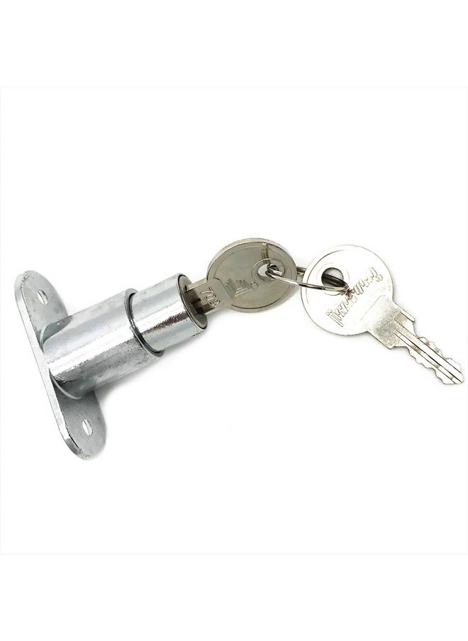 Push Plunger Lock, 19mm Cylinder Zinc Alloy Chrome Finish, 2Pcs, Keyed Different