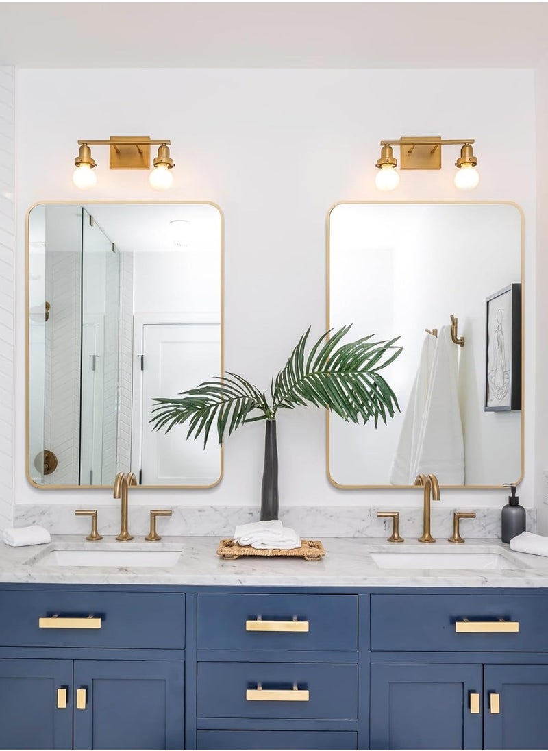 Gold Bathroom Mirror Rectangular Wall Mounted Mirror with Aluminum Alloy Framed Vanity Mirror for Living Room Bedroom Bathroom Entryway Hallway Vanity 60*90CM