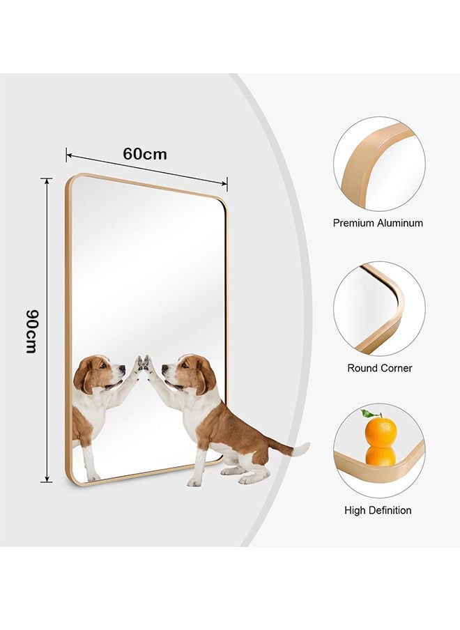 Gold Bathroom Mirror Rectangular Wall Mounted Mirror with Aluminum Alloy Framed Vanity Mirror for Living Room Bedroom Bathroom Entryway Hallway Vanity 60*90CM