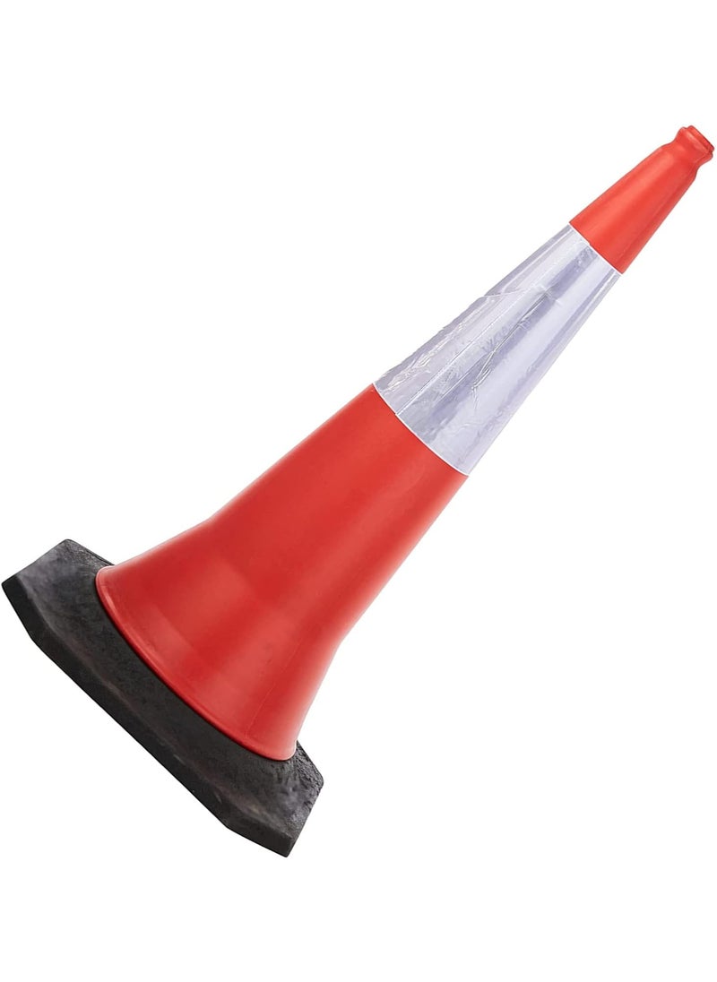 Traffic Cone with PE Base - 100 CM | PPC Road Safety Reflective Traffic Cone | High Visibility Red Street Cone | Portable Wind Resistant Outdoor Cone with Black Base