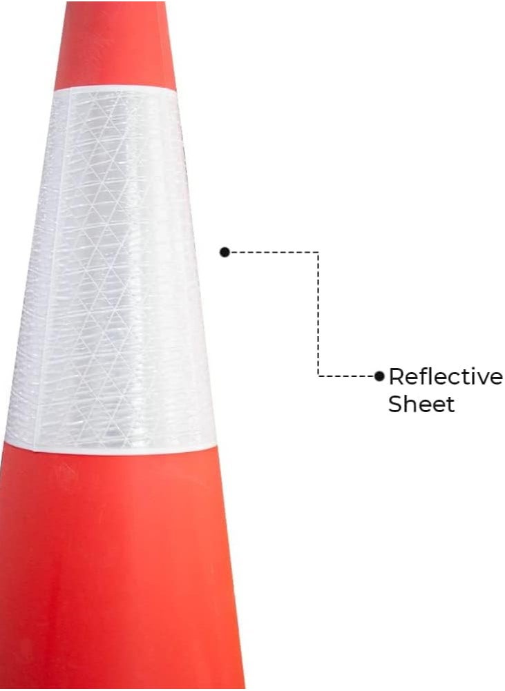 Traffic Cone with PE Base - 100 CM | PPC Road Safety Reflective Traffic Cone | High Visibility Red Street Cone | Portable Wind Resistant Outdoor Cone with Black Base