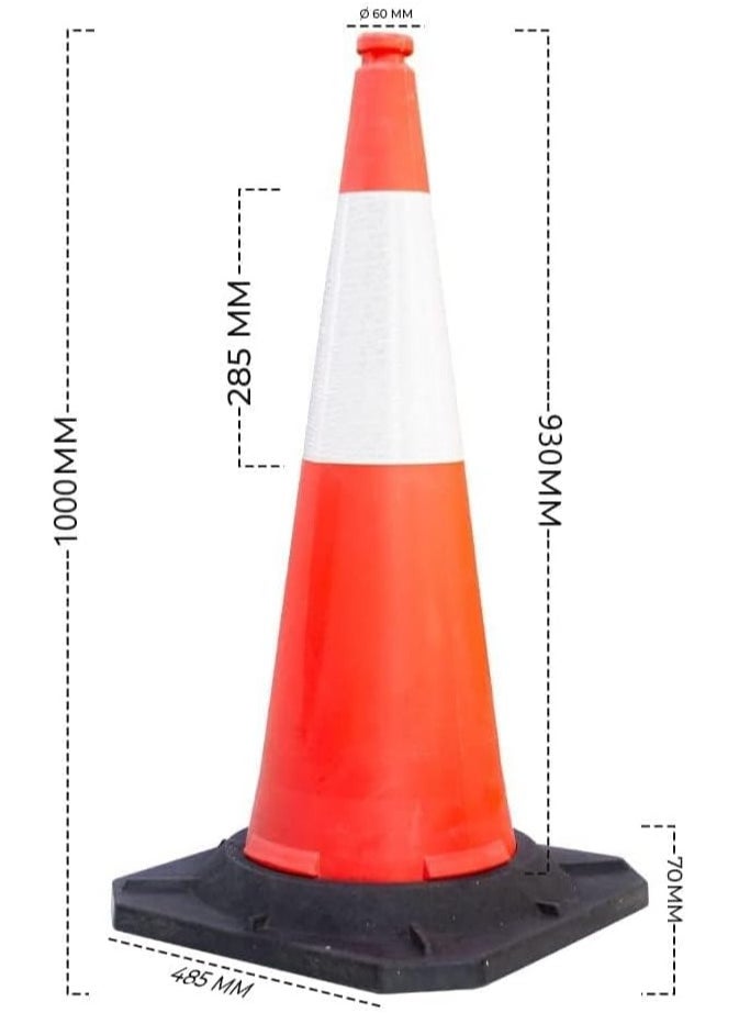 Traffic Cone with PE Base - 100 CM | PPC Road Safety Reflective Traffic Cone | High Visibility Red Street Cone | Portable Wind Resistant Outdoor Cone with Black Base