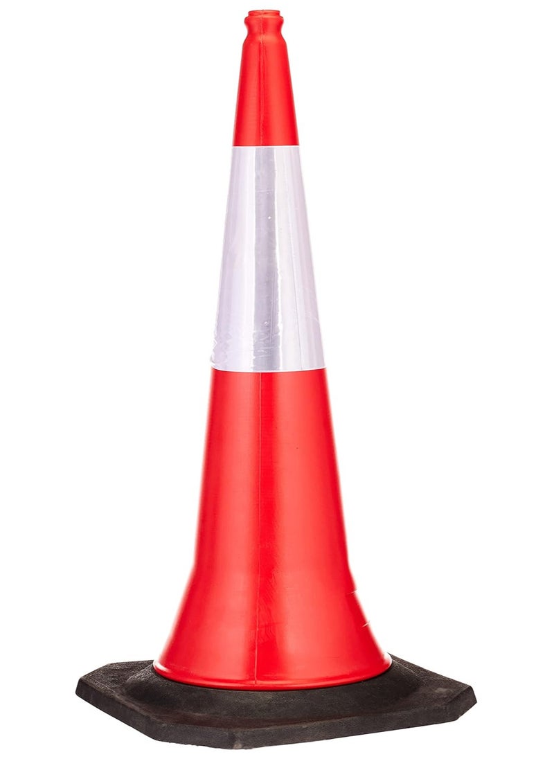 Traffic Cone with PE Base - 100 CM | PPC Road Safety Reflective Traffic Cone | High Visibility Red Street Cone | Portable Wind Resistant Outdoor Cone with Black Base