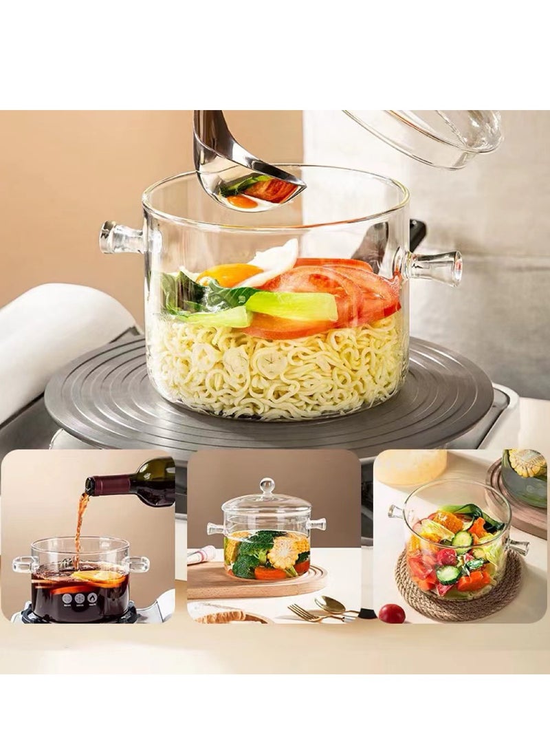 Glass Pot Glass Saucepan with Cover and Handle Heat-resistant Glass Stovetop Pot Clear Cooktop Safe for Pasta Noodle Soup Milk Baby Food