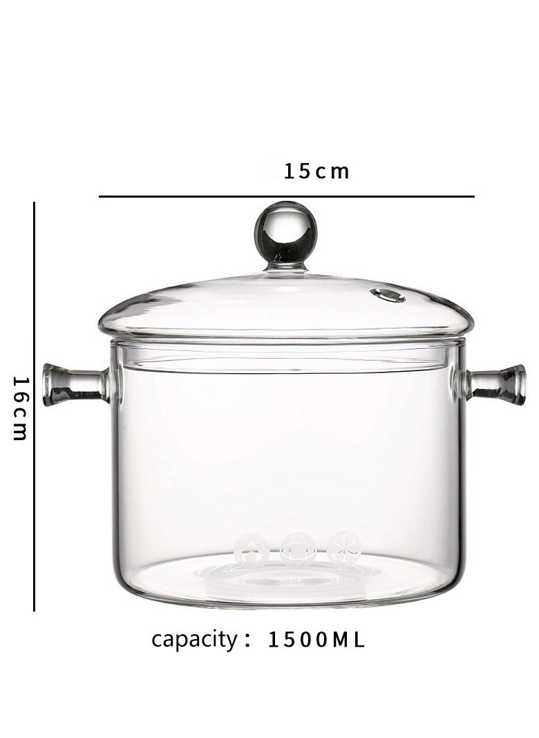 Glass Pot Glass Saucepan with Cover and Handle Heat-resistant Glass Stovetop Pot Clear Cooktop Safe for Pasta Noodle Soup Milk Baby Food